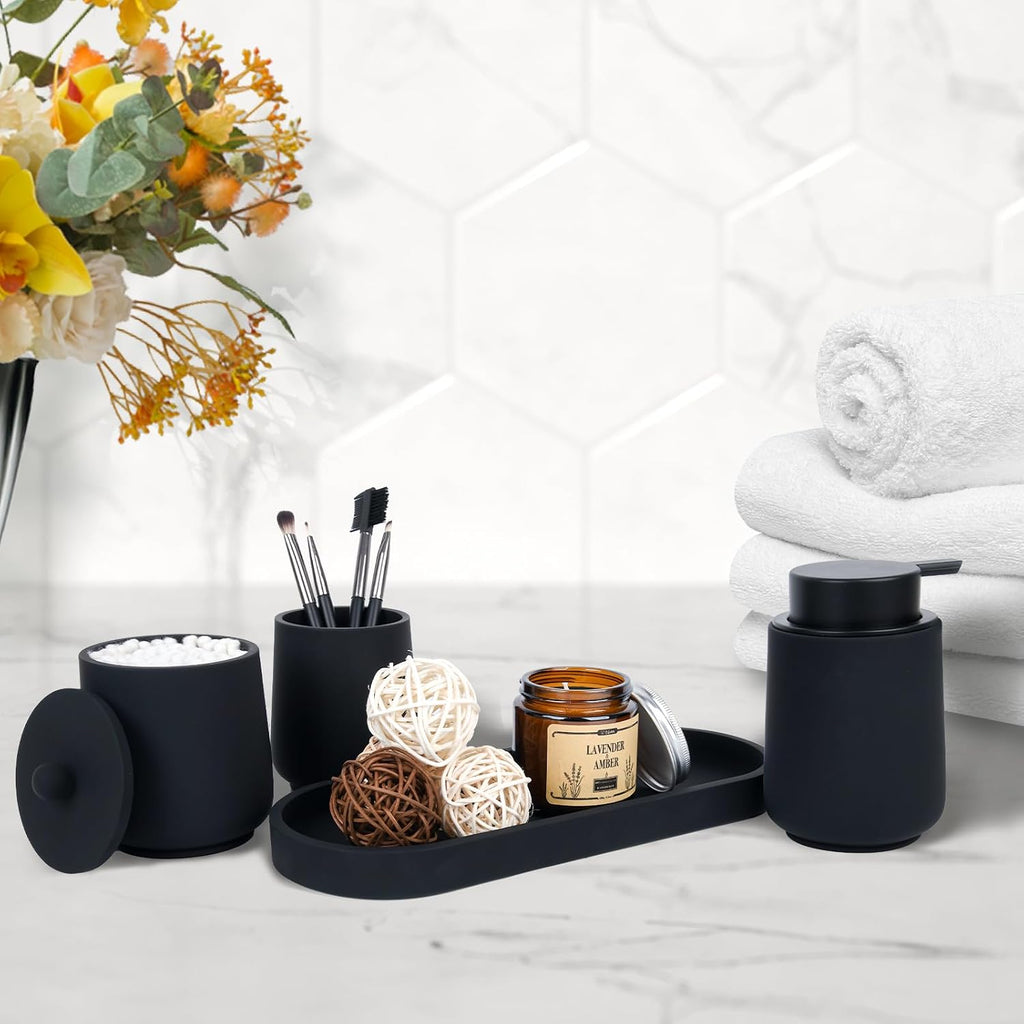Black Bathroom Accessories Set - 4 Pcs Bathroom Accessory Sets with