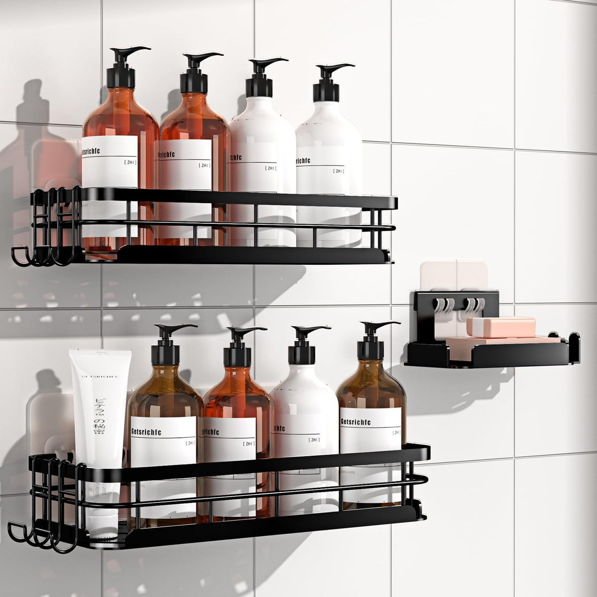 Large Capacity Shower Caddy, Heavy-Duty Adhesive Shower Organizers