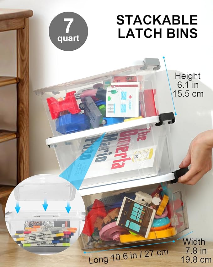 Plastic Storage Bins with Lids 6 Pack Storage Organizer, 7 Quart Stackable - Image 2