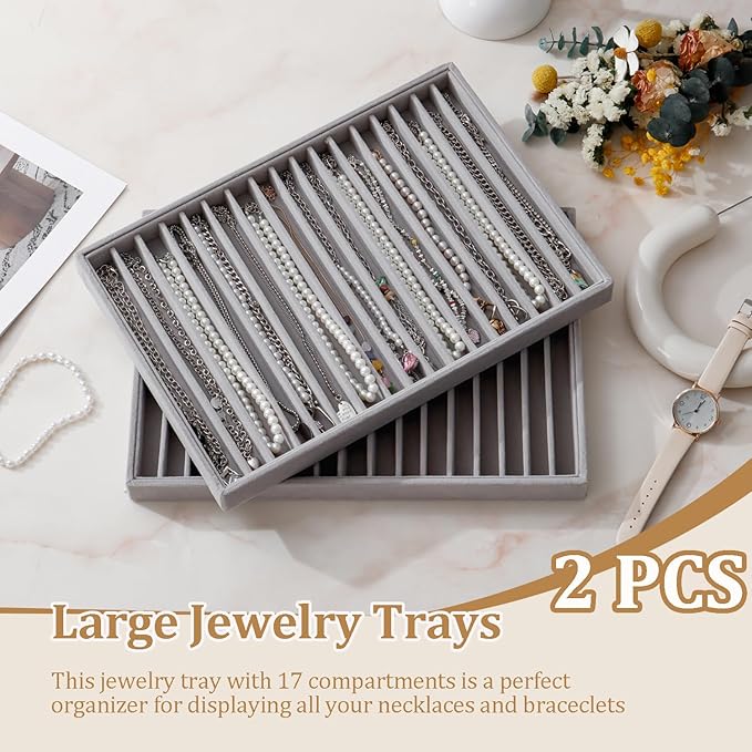 Large Velvet Jewelry Tray 2 Pack Stackable Jewelry Display Drawer Inserts Trays - Image 2