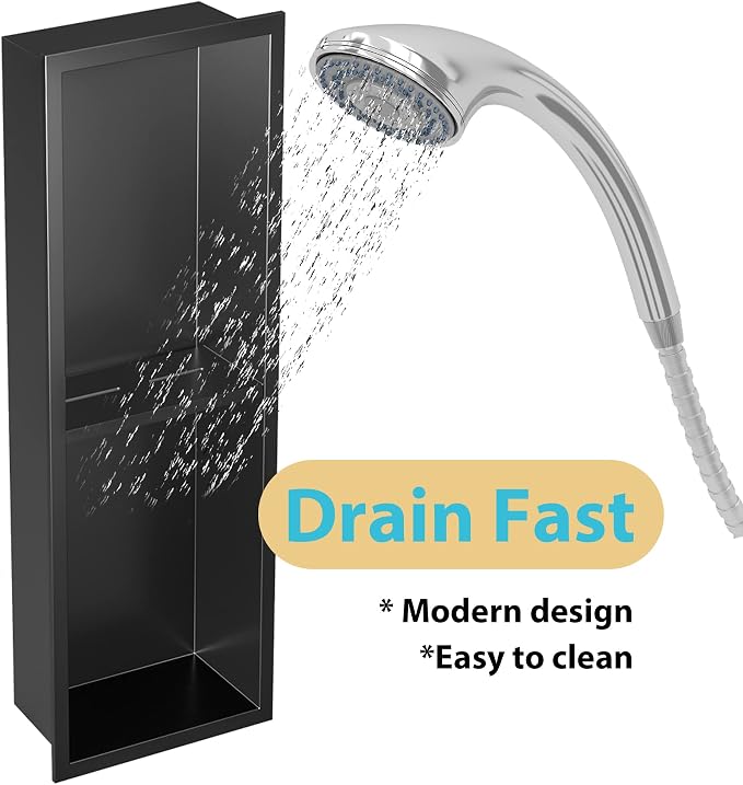 Stainless Steel Shower Niche 24" X 8", No-Tile Needed Wall Niche Double Shelves - Image 6
