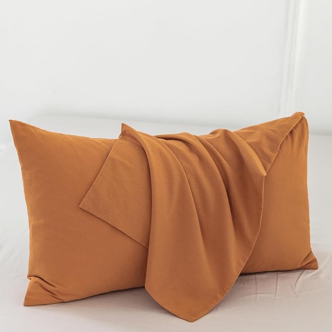 MooMee Bedding Pillowcases Pack of 2 100% Washed Cotton Linen Like Textured - Image 2