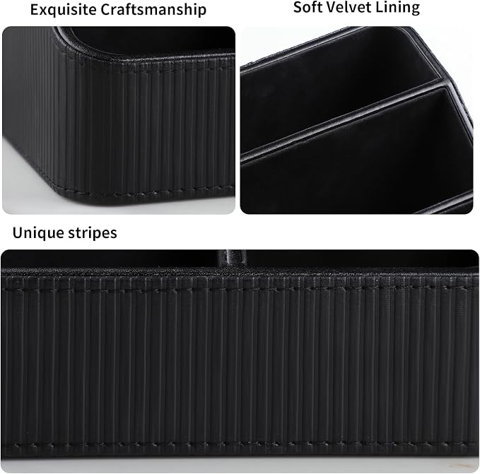 Remote Control Holder with 4 Compartments, PU Leather Small Nightstand Organizer - Image 3