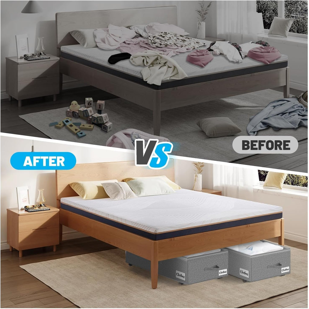 Under Bed Storage with Wheels, 2-Pack 10" Height XXL 75L Rolling