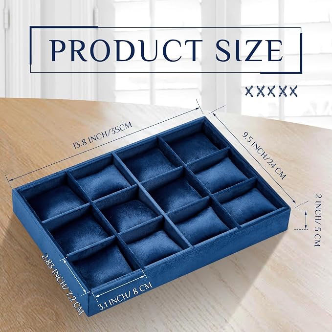 Henoyso 2 Pieces 12 Grid Velvet Watch Tray Jewelry Organizer Stackable Watch - Image 2