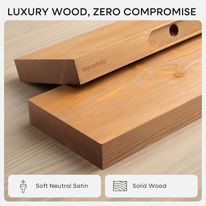 Homeforia 18 inch Golden Oak Floating Shelf, High End Solid Real Wood 18inch - Image 3