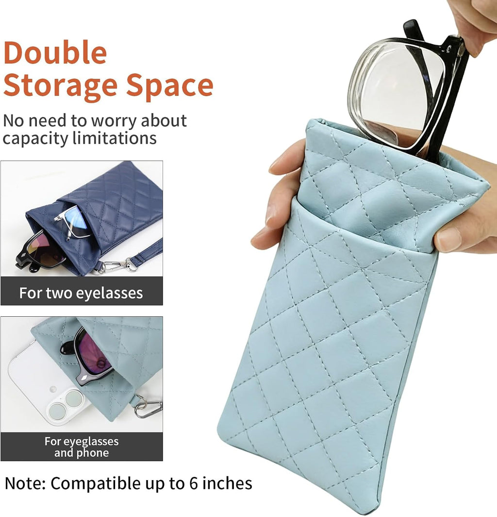 Double Eyeglass Case Soft Dual Glasses Case for Women Men Travel