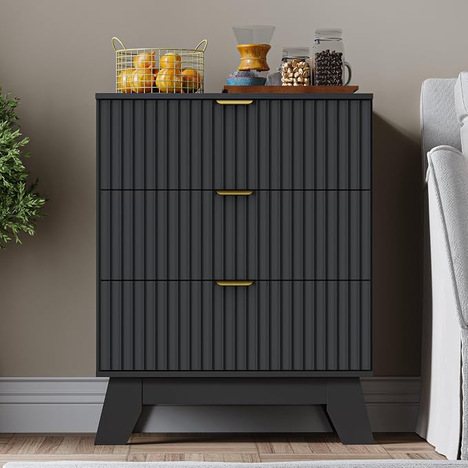 Fluted 3 Drawer Dresser, 30.3" Tall Compact Modern Boho Chest of Drawers - Image 2