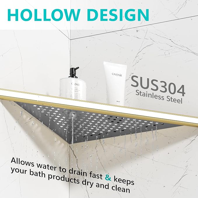 Bathroom Corner Shelf, Recessed 12" Shower Shelf Caddy, SUS304 Stainless Steel - Image 4