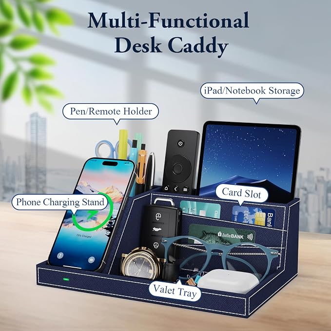 TopMade Wireless Charger Desk Organizer, Leather Multi-Functional Office - Image 4