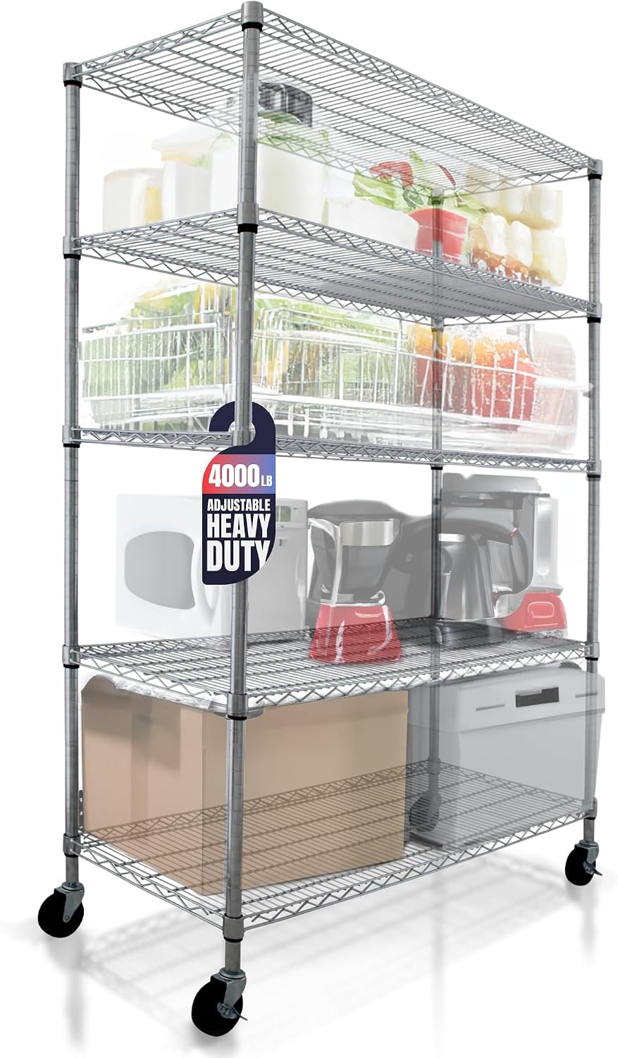 4000 LBS Heavy Duty Wire Rack, 48 x 24 x 76, 5-Tier NSF Commercial