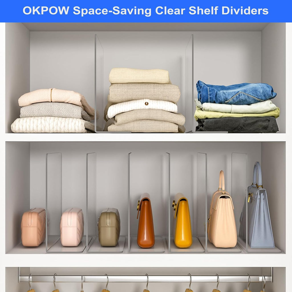 OKPOW Shelf Dividers Closet Organizer - 12" Tall X 11.8" Deep Acrylic