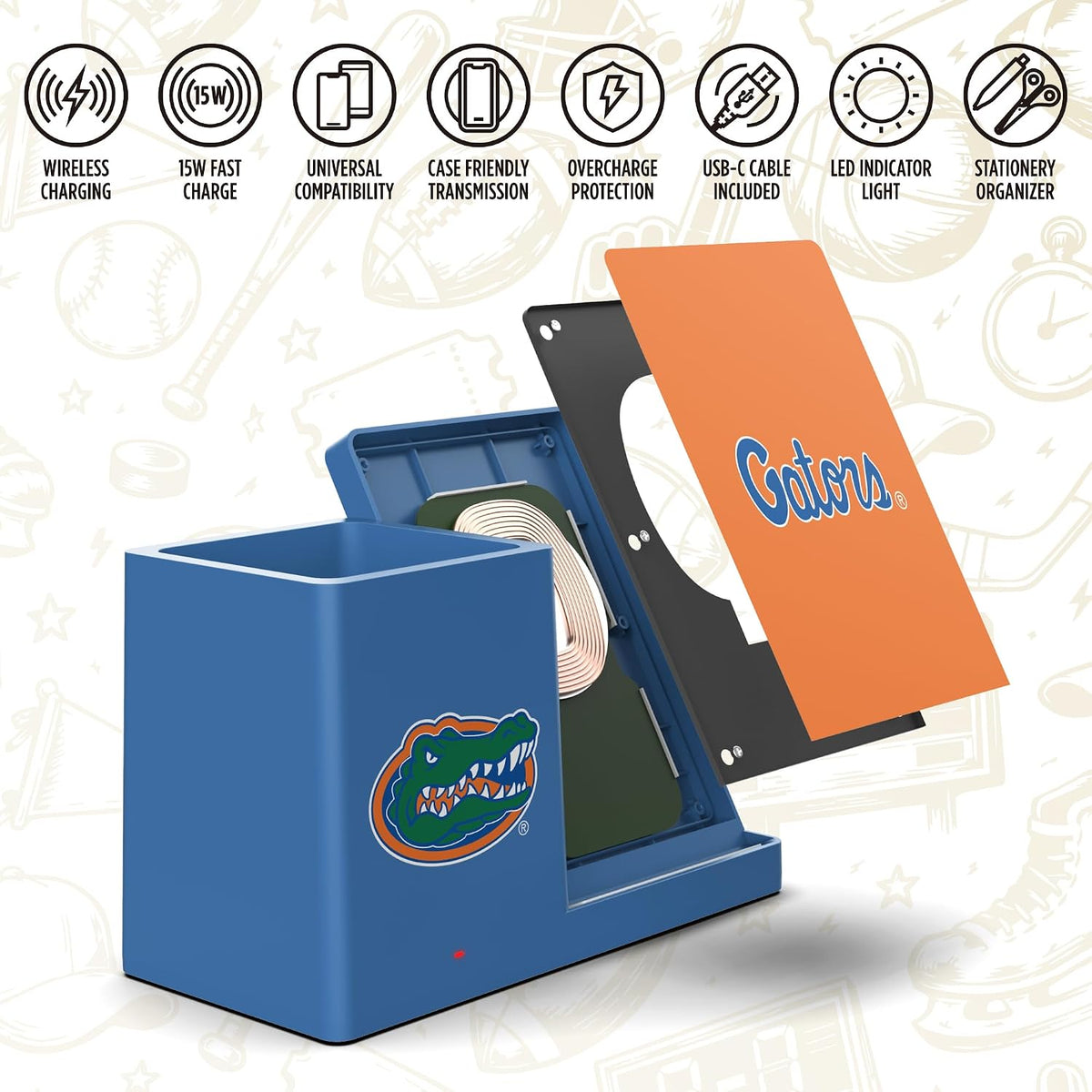 SOAR NCAA Unisex Wireless Charging Stand with Desktop Organizer