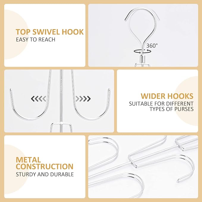ZEDODIER Purse Organizer for Closet, Rotatable Purse Hanger Bag Holder - Image 4