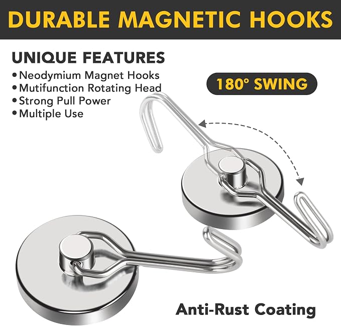 MIKEDE Magnetic Hooks, 80LB+ Swivel Swing Strong Magnetic Hooks Heavy Duty - Image 5