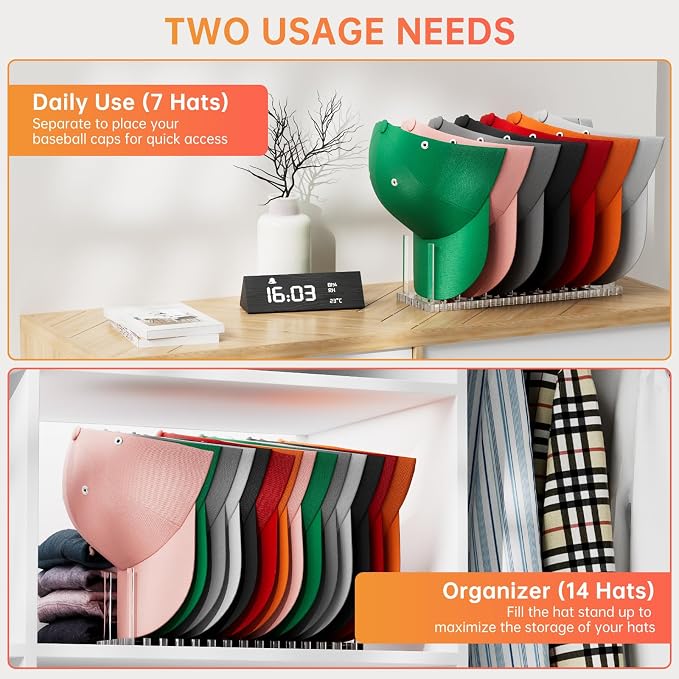 Kadolina Hat Organizer for Baseball Caps, Acrylic Hat Rack for 14 Baseball Caps - Image 2