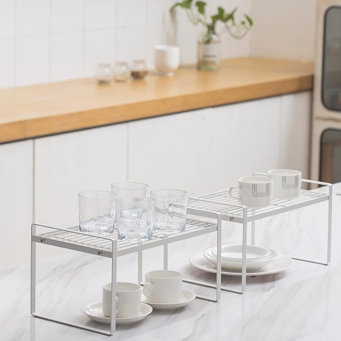 2 Pack Kitchen Cabinet Shelf Counter Organizer Rack Pantry Storage Bathroom - Image 2