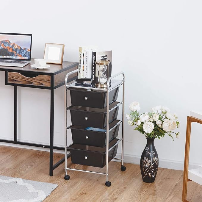 Giantex 4 Drawers Cart Storage Bin Organizer Rolling Storage Cart Metal Frame - Image 4