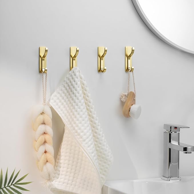 pickpiff Adhesive Wall Hooks for Hanging Towels: Brushed Gold Stainless Steel - Image 9