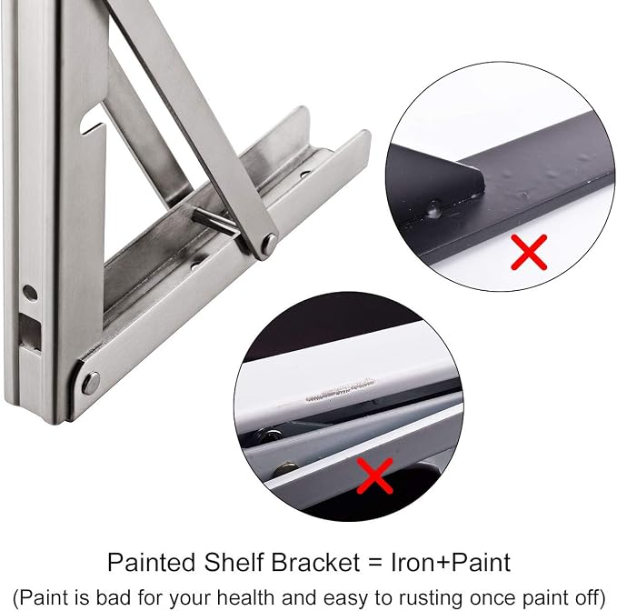 YUMORE 24" Folding Shelf Brackets, Max Load: 330lb Heavy Duty Stainless Steel - Image 2
