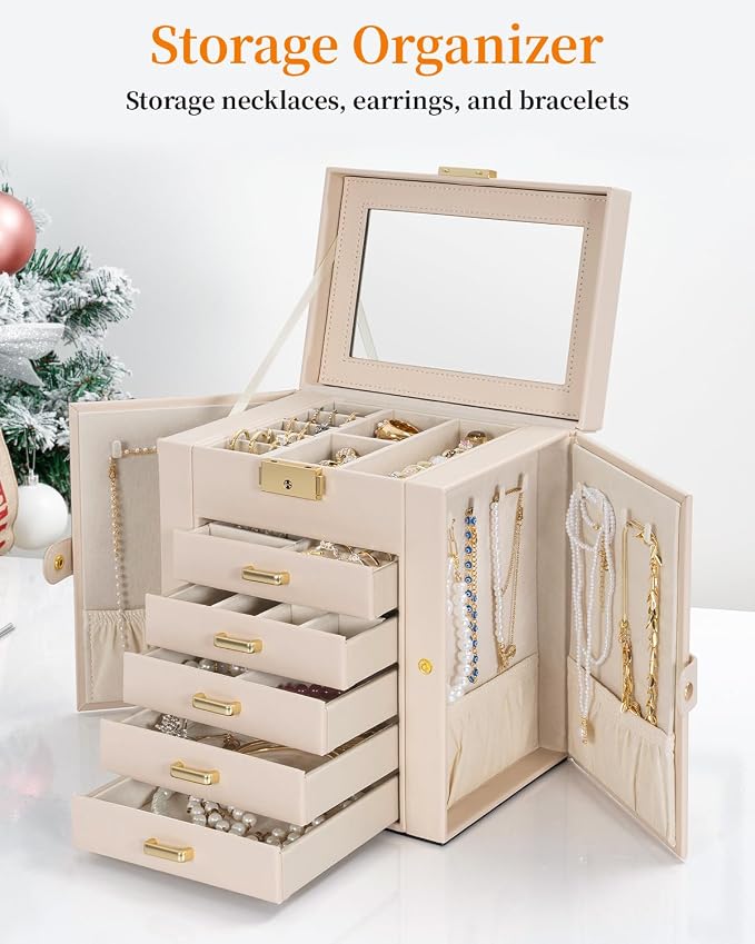 TORIBIO Large Jewelry Box for Women, Leather Jewelry Organizer - Image 3