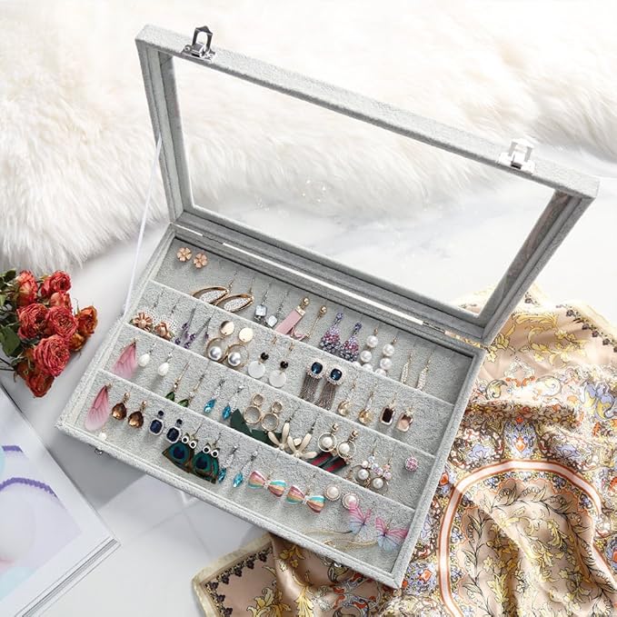 Wudygirl Velvet Jewelry Organizer Clear Lid Earring Holder Organizer 32 Pairs - Image 4