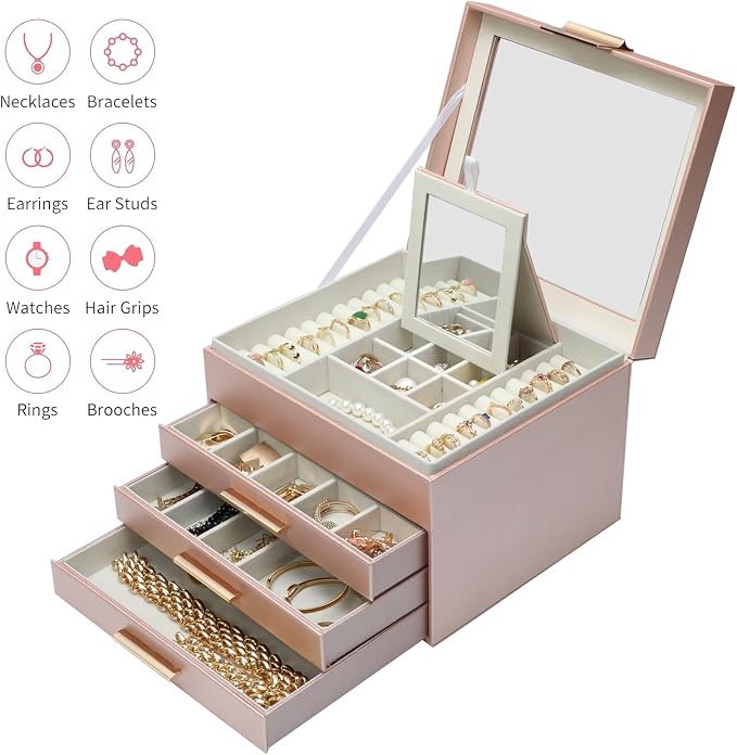 BOOVO Clear Lid Jewelry Box, 3 Layers Jewelry Organizer Large Jewelry Storage - Image 2