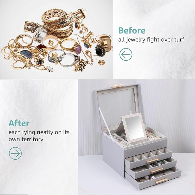 BOOVO Clear Lid Jewelry Box, 4 Layers Jewelry Organizer Large Jewelry Storage - Image 7
