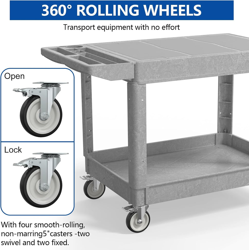 Large Garage Flat Top Utility Cart, Heavy Duty 2 Shelf Tool Cart