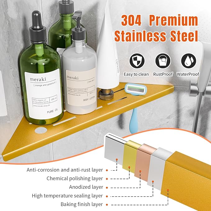 Shower Corner Shelf with Razor Hole, Modern Style Shower Caddy, Sturdy 304 - Image 4
