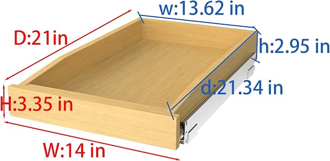 Wooden Pull out Cabinet Organizer 14" W x 21" D x 3.35" H, Heavy Duty Slide Out - Image 2