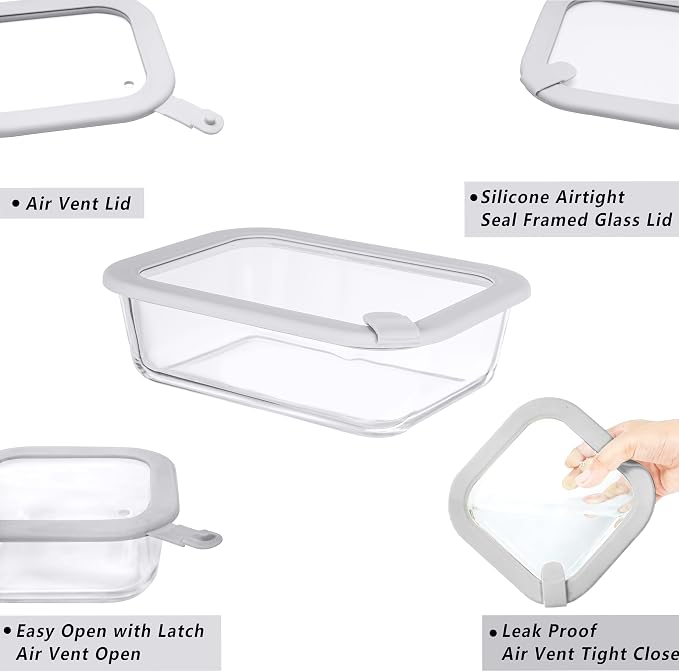 Glass Food Containers with Glass Lid, Microwave Safe Food Storage Container Set - Image 2