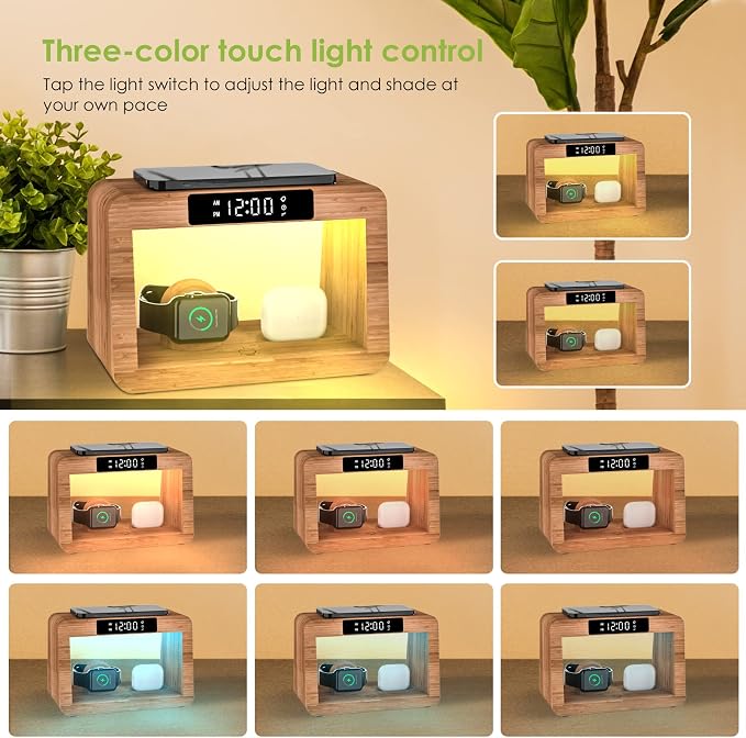 Bamboo Wireless Charging Station, Night Light - Image 2