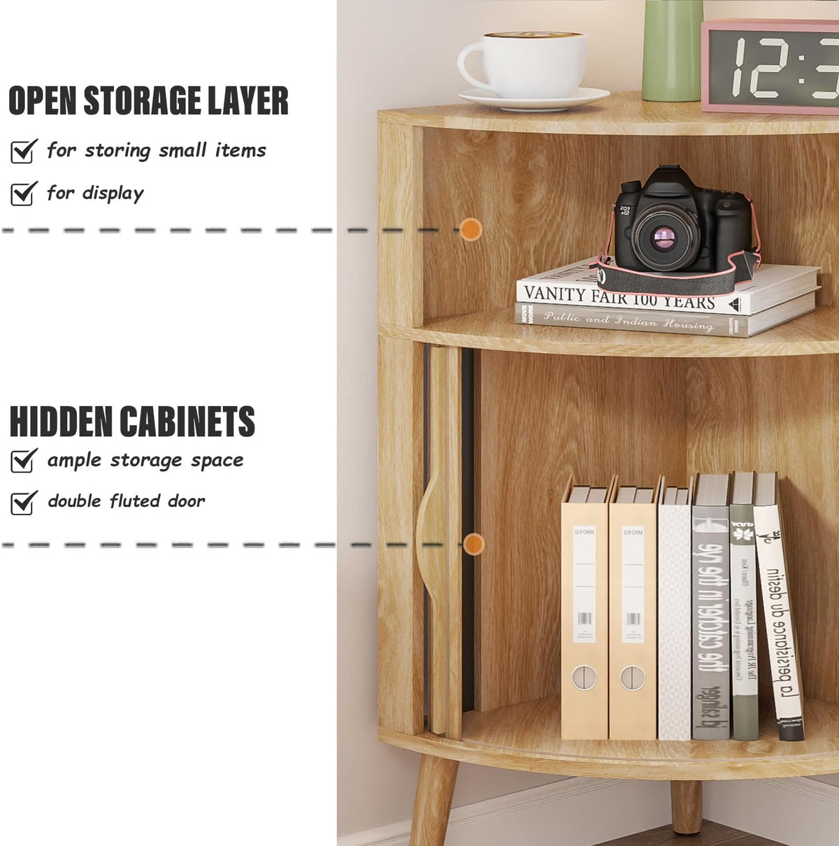 31.5" Small Bathroom Corner Storage Cabinet, Oak