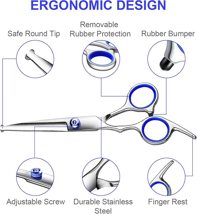 Professional 6 in1 Dog Grooming Scissors Kit, Titanium Coated Dog Scissors - Image 5