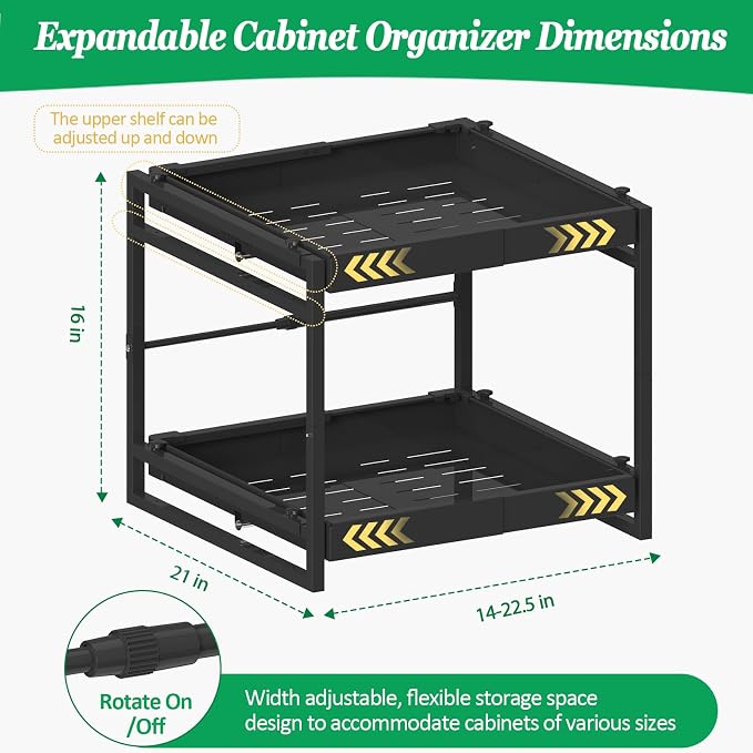 REALINN 2 Tier Pull Out Cabinet Organizer, 21 inch Depth Slide Out Shelves - Image 2
