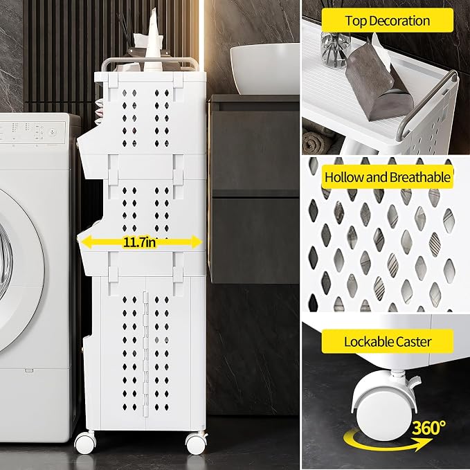 Laundry Basket with Wheels, Rolling Folding Laundry Hamper, utility cart - Image 4
