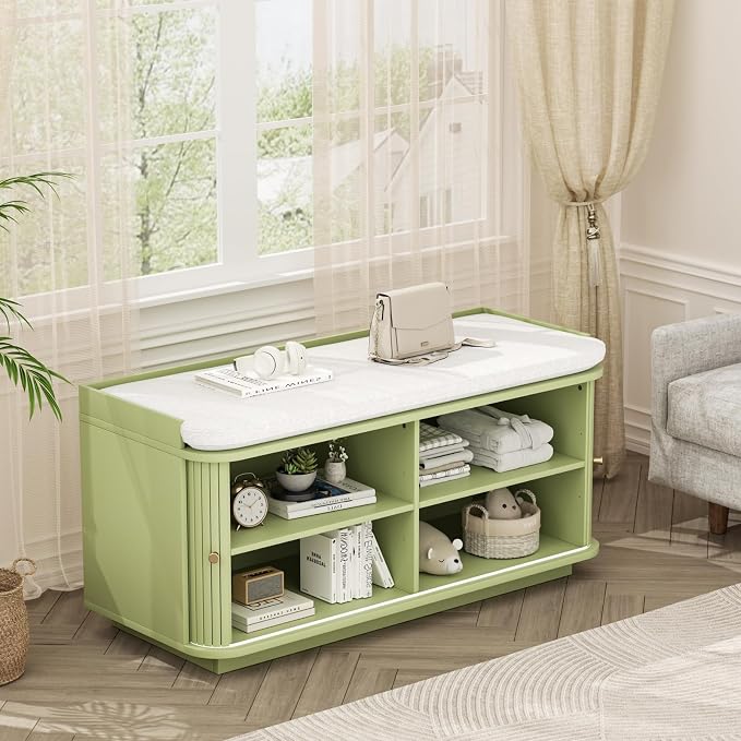 Hall Tree with Bench and Shoe Storage, Entryway Bench with Sliding Door Cabinet - Image 4