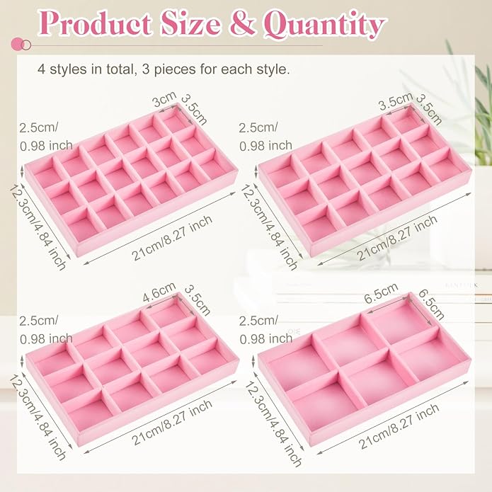 Junkin 12 Pcs Jewelry Tray Velvet Stackable Jewelry Organizer Trays Divided - Image 2