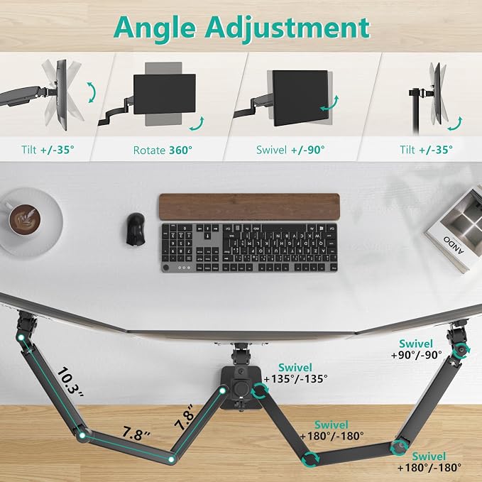 WALI Triple Monitor Mount, 3 Monitor Desk Mount - Image 4