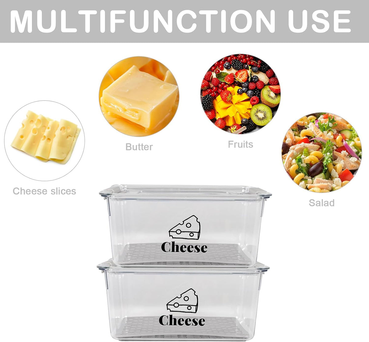 Cheese Holder Food Storage, Airtight Cheese Storage Box with Lid- Non