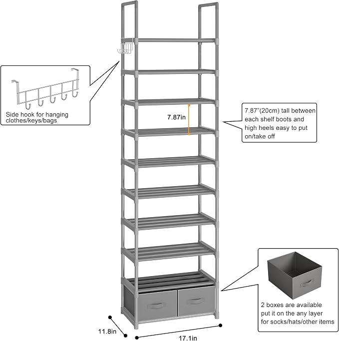 OYREL Shoe Rack, Sturdy Metal Shoes Rack Organizer, Narrow Shoe Rack, Shoe Racks - Image 3