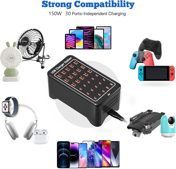 USB C Charging Station, 150W 30 Ports USB C Charger【15USB-C + 15USB-A】 - Image 4