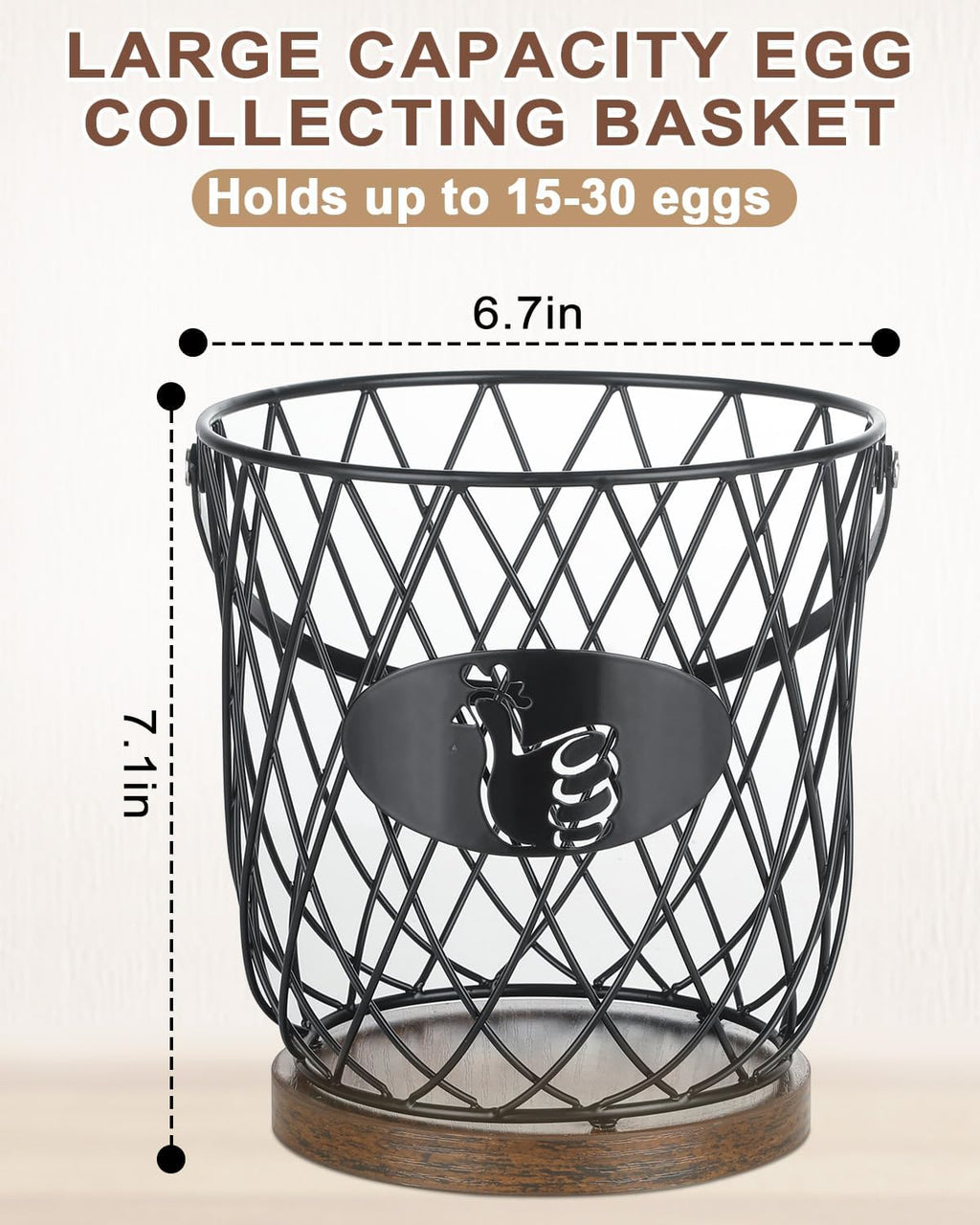 Round Egg Basket for Gathering Fresh Eggs, Metal