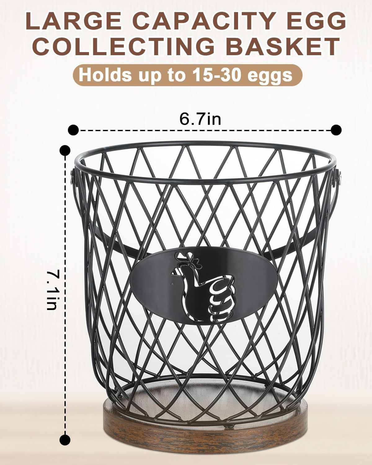 Round Egg Basket for Gathering Fresh Eggs, Metal
