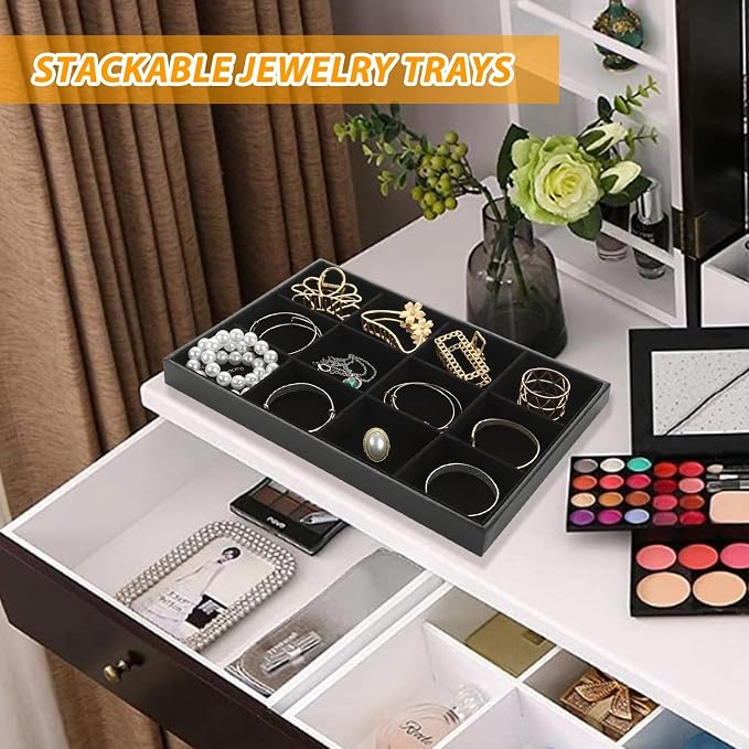 STARVAST 3 Pcs Stackable Velvet Jewelry Organizer Trays, 12 Grids Jewelry - Image 4