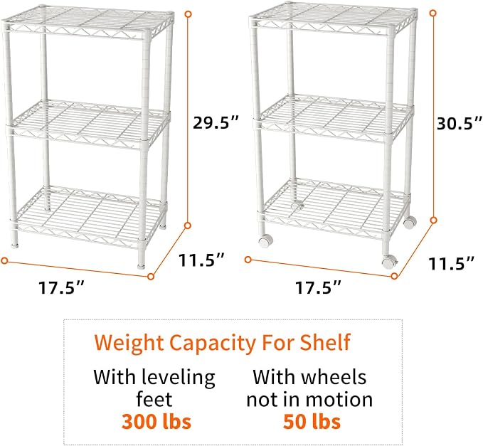 SINGAYE 3 Small Shelves Storage Shelf Wire Shelving Unit Metal Shelf Adjustable - Image 3