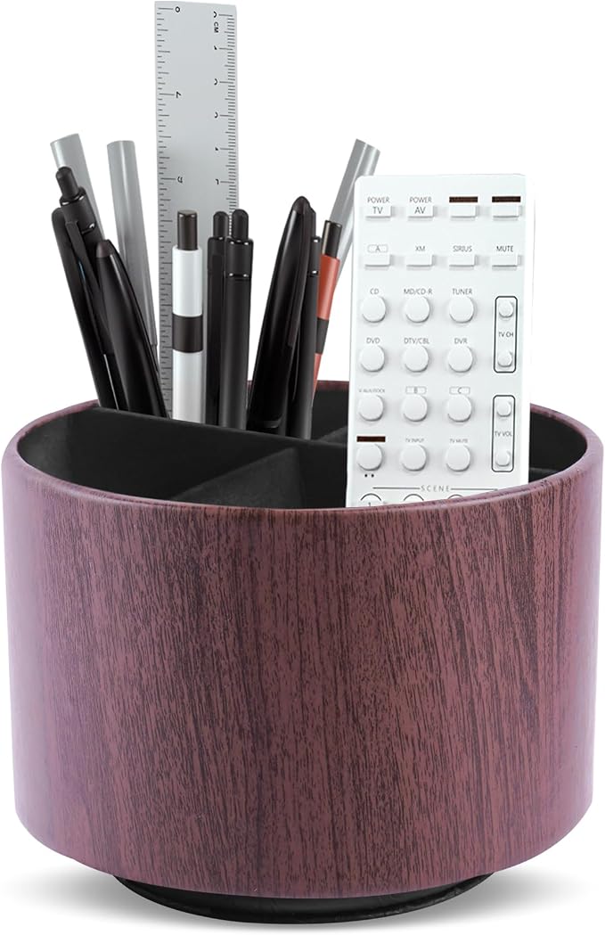 Round Leather Art Supply Organizer, Remote Control Holder, 360 Degree Spinning by Unknown