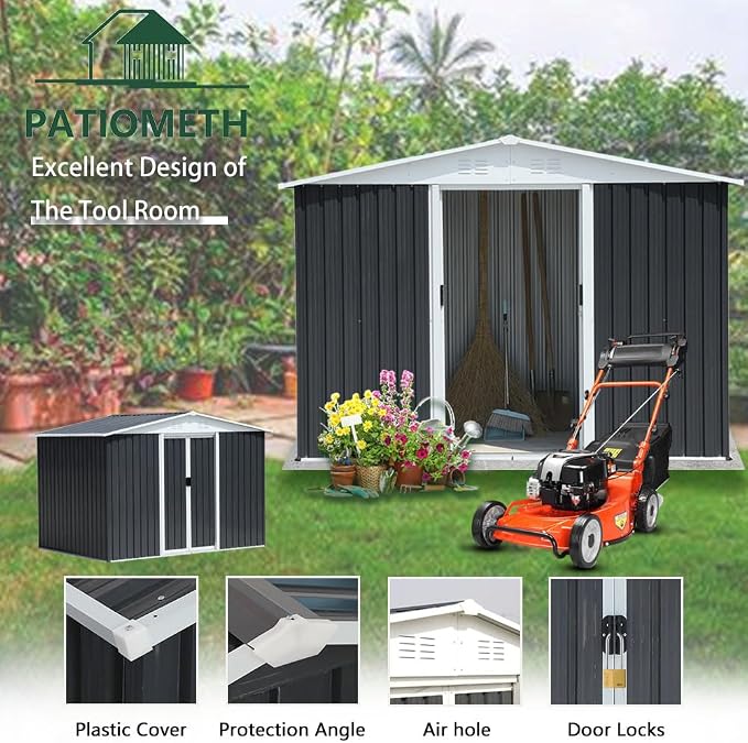 8' x 6' Outdoor Metal Storage Shed Outdoor Shed Galvanized Steel Garden Shed - Image 2