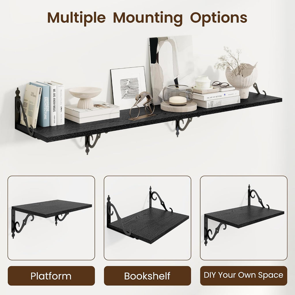 RICHFOCUS 12 Inch Deep Floating Shelves for Wall, 16" W x 12" D Black